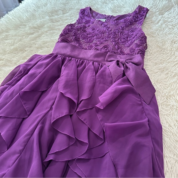 Charming Mia Juliana Girls Purple Ruffle Party Dress w/ Lace & Bow – Size 16 - Picture 3 of 15